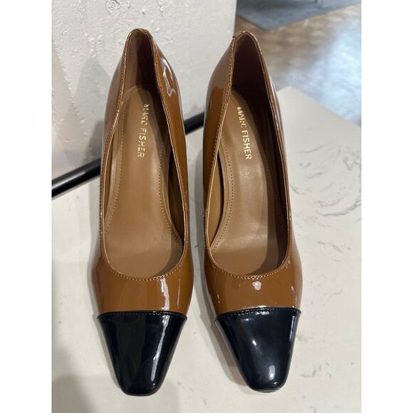 Marc Fisher Keri Patent Leather Block Heel Pumps, Brown/Black, NWOT, Size 7 - Picture 2 of 6